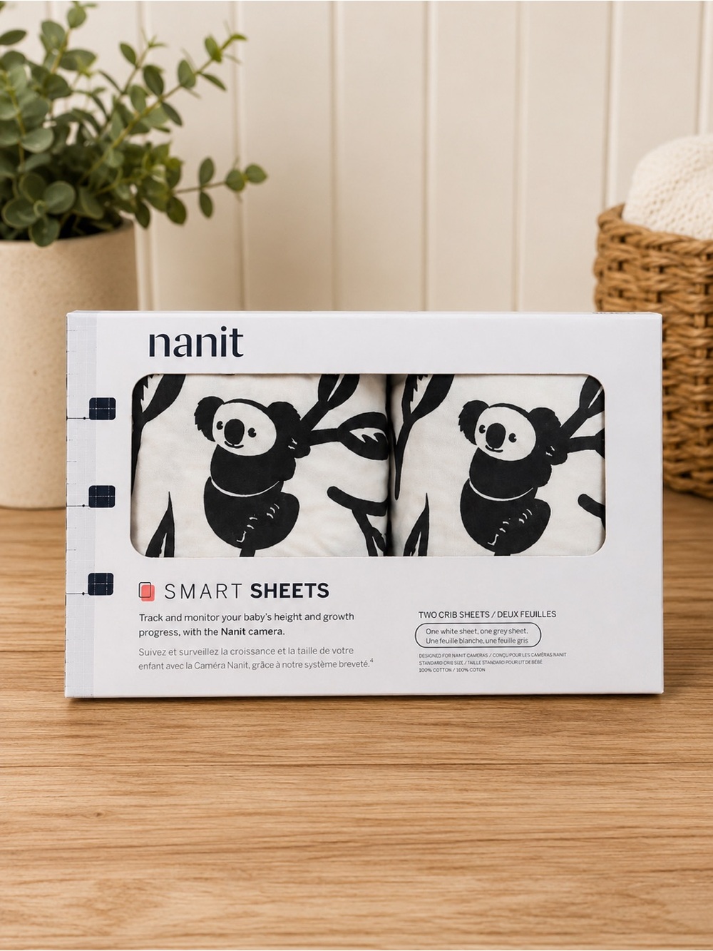 Nanit Smart Sheets 2-Pack White & Gray Koala Pattern Crib Sheets - Picture 1 of 8